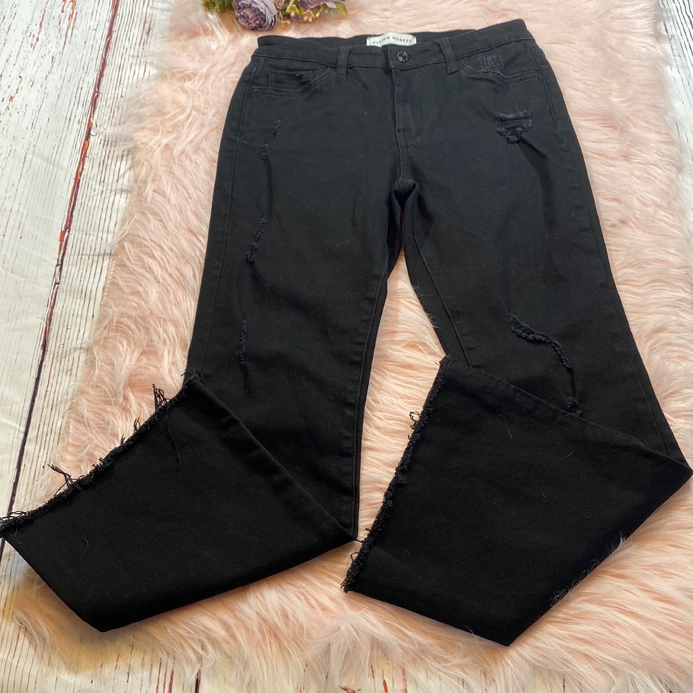 Flying Monkey Dolly Mid Rise Crop Kick Flare Jeans Black sz 27